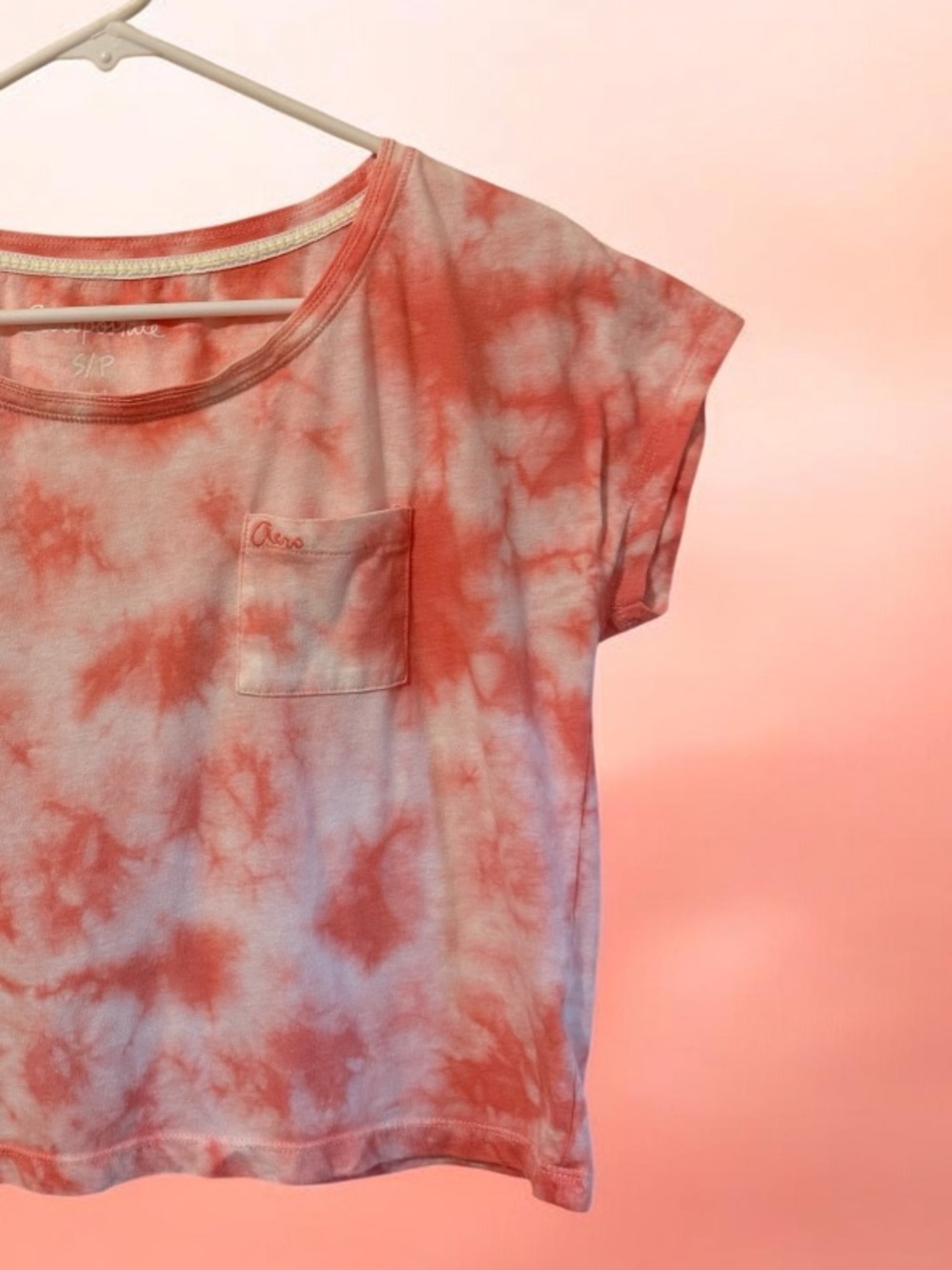 Aeropostale Coral Y2K Tie-Dye Crop Oversized Soft Short Sleeve Pocket Tee - Picture 6 of 8
